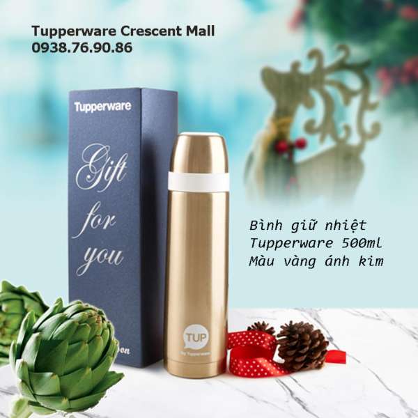 Bình giữ nhiệt Tupperware Sparkling Thermos - Vàng Gold + QUÀ TẶNG