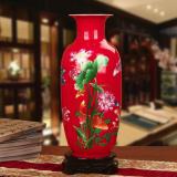 Bình hoa gốm sứ Cảnh Đức chất lượng tốt, màu đỏ họa tiết hoa súng và cá, dùng trang trí cho ngôi nhà của bạn, MS xzgh007-R-6
