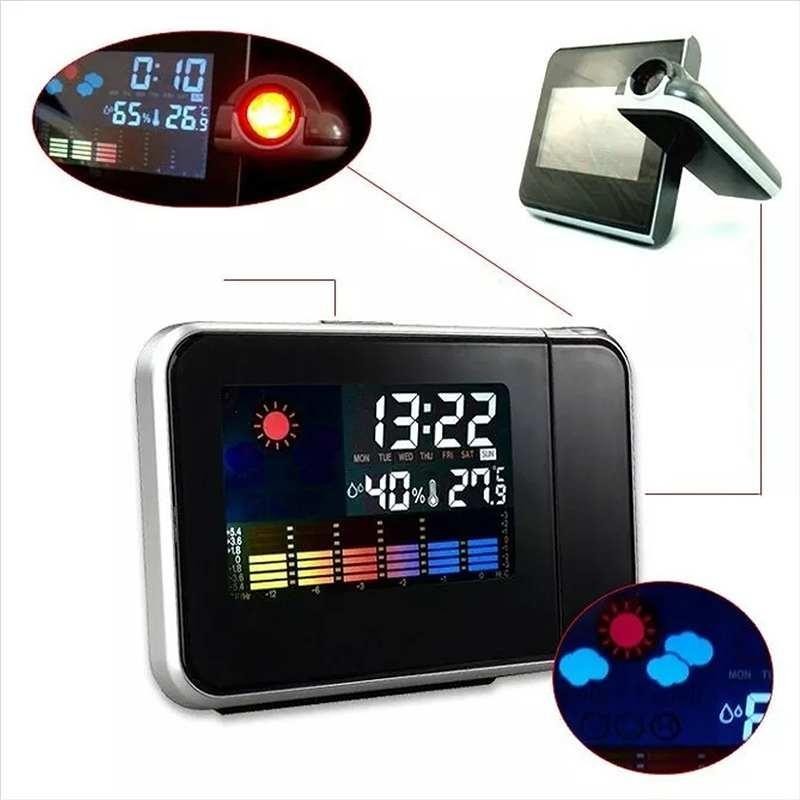 Đen Thời Gian Máy Chiếu LED Đồng Hồ Báo Thức Kỹ Thuật Số Thời Tiết Nhiệt Kế Lịch-quốc tế bán chạy