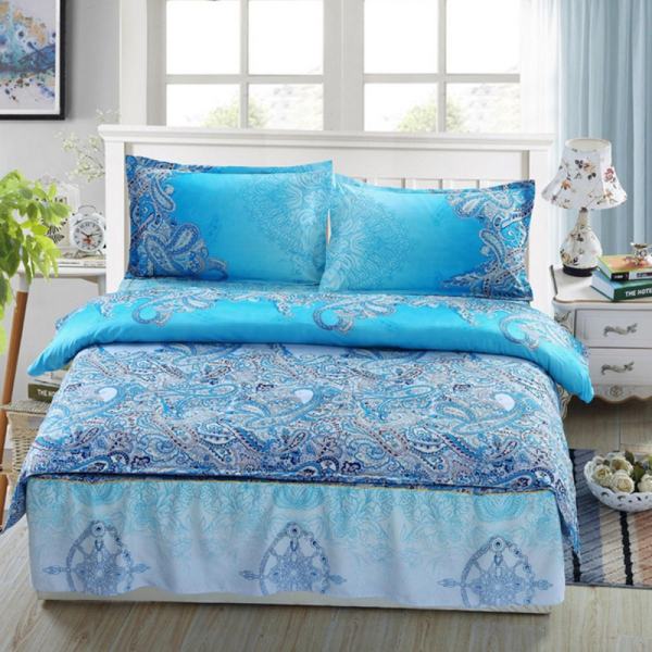 In màu xanh Phong Cách Nữ Hoàng Kích Thước Chăn Ga Gối Chần Gòn/Doona/Túi Đựng Chăn Màn + tặng 2 Vỏ gối-quốc tế