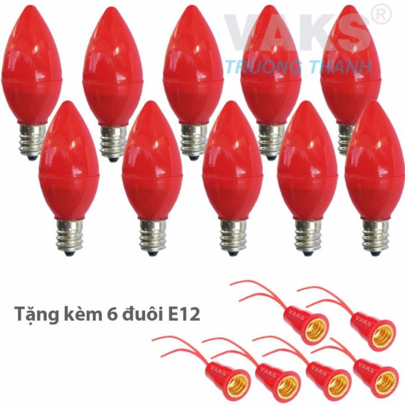 Bảng giá Bộ 10 bóng led trái ớt 0.3W, ánh sáng đỏ + tặng kèm 6 đuôi E12