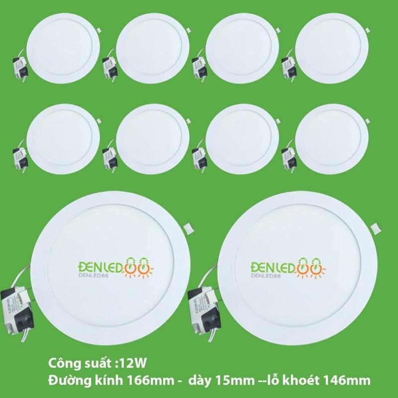 Bộ 10 đèn led âm trần siêu mỏng tròn 12w (ánh sáng trắng )