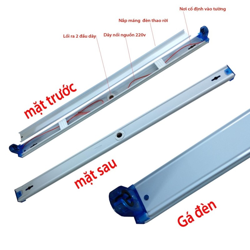 Bộ 10 Máng đèn led Tuýp đơn 0.6m nắp rời