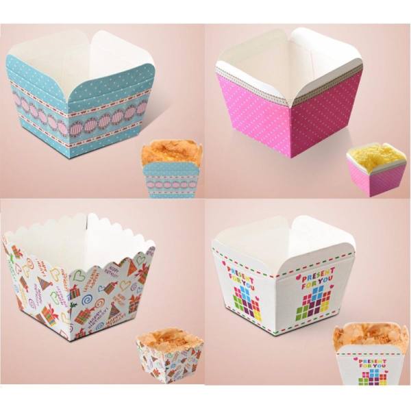 Bộ 100 Ly Giấy Cupcake Vuông Họa Tiết Ngẫu Nhiên