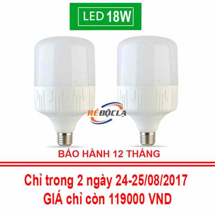Bộ 2 Bóng đèn Led trụ 18W Trắng ( Loại 1)