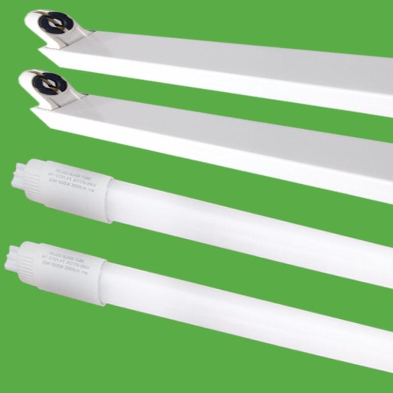Bộ 2 Bóng đèn led Tuýp thủy tinh 11W 0.6m, (ánh sáng trắng) + 2 Máng đèn led tuýp 0.6m