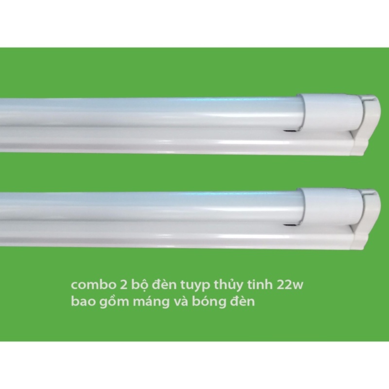 Bộ 2 Bóng đèn led Tuýp thủy tinh 22W 1,2m, (ánh sáng trắng) + 2 Máng đèn led tuýp 1.2m