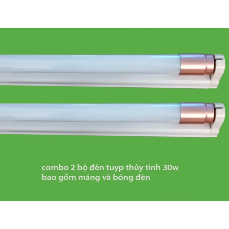 Bộ 2 Bóng đèn led Tuýp thủy tinh 30W 1,2m, (ánh sáng trắng)+ 2 Máng đèn led tuýp 1.2m