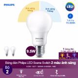 (Bộ 2) Bóng đèn Philips LED Scene Switch đổi màu ánh sáng 9.5W 3000K/6500K  đuôi E27 (Trắng / Vàng)