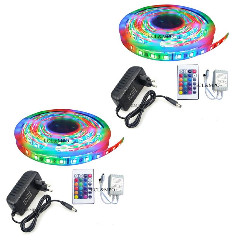Bộ 2 cuộn đèn Led dây dán 5m đổi nhiều màu (RGB) có remote điều khiển