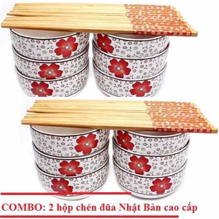 Bộ 2 Hộp chén đũa Nhật Bản Camellia (12 Chén, 12 đôi đũa)