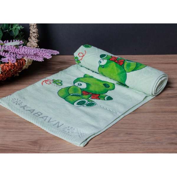 Bộ 2 Khăn tắm 100% cotton cao cấp BHOME 70x140cm - Gấu baby (Xanh lá)