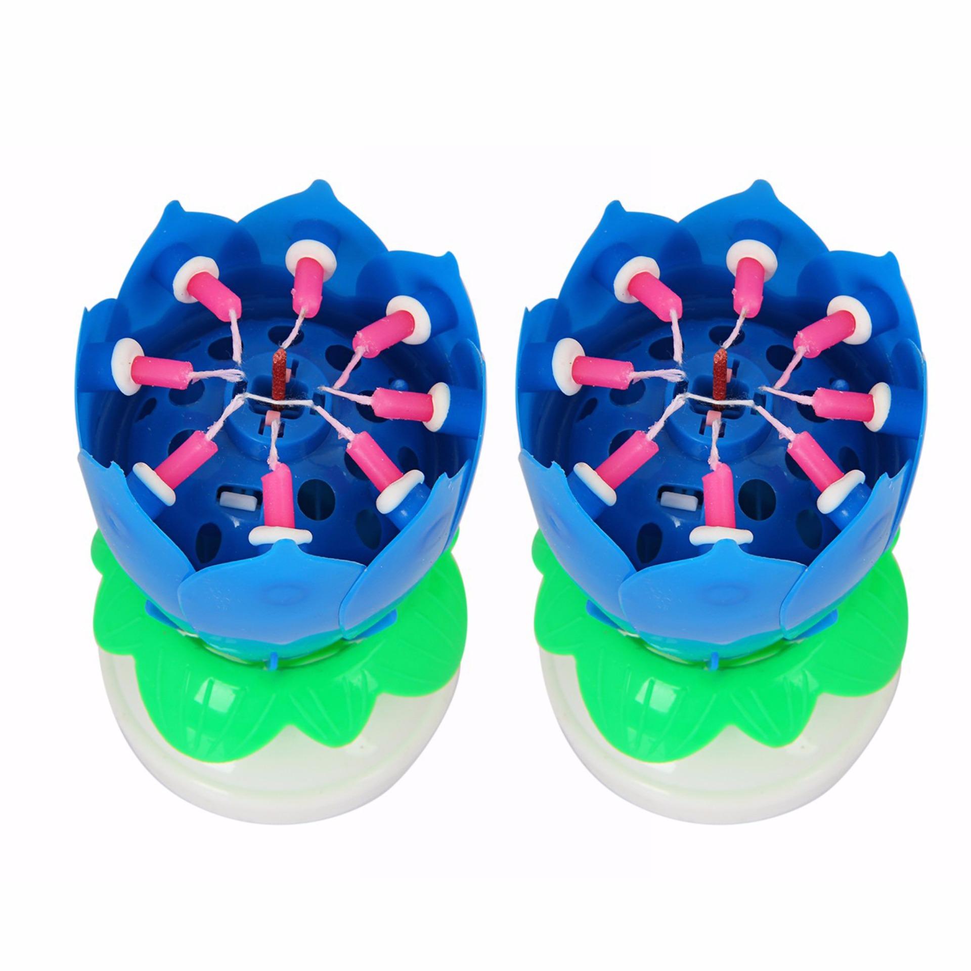 [HOÀN TIỀN MAX 6%][HCM]Bộ 2 nến nở hoa và phát nhạc V.2 (Xanh dương)