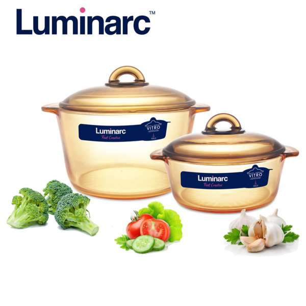 Bộ 2 nồi thủy tinh Luminarc Amberline Granite 1.5L/3L (Đáy mới chống trượt)