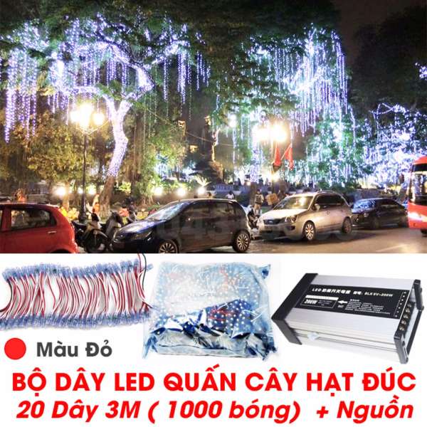 Bộ 20 Dây 3M LED hạt đúc trang trí cây cao cấp chống mưa siêu sáng, Bền, Gồm nguồn, Các màu