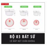 Bộ 3 bát sứ có nắp chân không kiểu Hàn Quốc (Màu ngẫu nhiên)