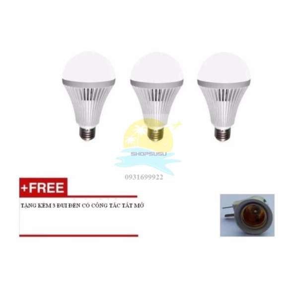 Bộ 3 Bóng đèn Led Bulb cảm ứng cơ thể thông minh 12W tự động tắt mở(Trắng + Đui đèn)