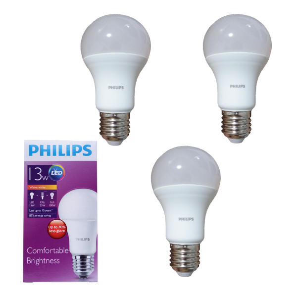 Bộ 3 Bóng đèn Philips Ledbulb 13W E27 3000K 230V A60 Ánh sáng( vàng) (Hãng phân phối chính hãng)