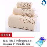 Bộ 3 khăn tắm - khăn mặt - khăn lau  + Tặng1 miếng rửa mặt massage trị mụn đầu đen (Vàng)