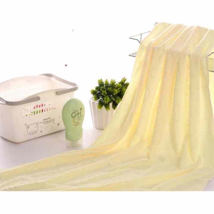 Bộ 3 khăn tắm, khăn mặt, khăn lau tóc cao cấp loại in chìm (vàng nhạt) - (BQ271-VANGNHAT)