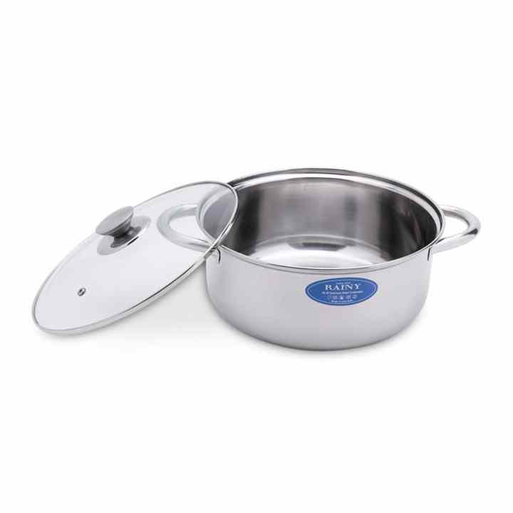 Bộ 3 nồi cao cấp 3 đáy Rainy nắp kính 18, 20 và 24 cm
