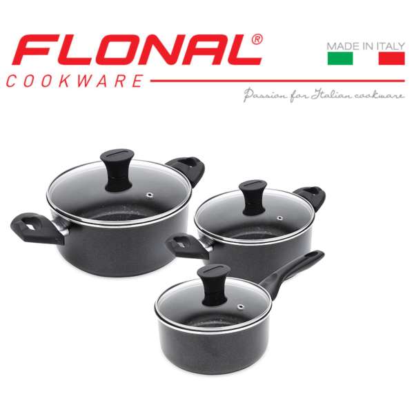 Bộ 3 nồi đáy từ chống dính Flonal MIICV1620240 (Đen)