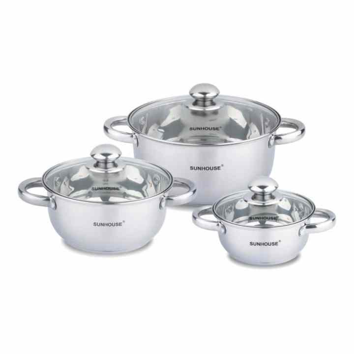 Bộ 3 nồi inox 3 đáy bếp từ SUNHOUSE SH334 (Màu trắng)