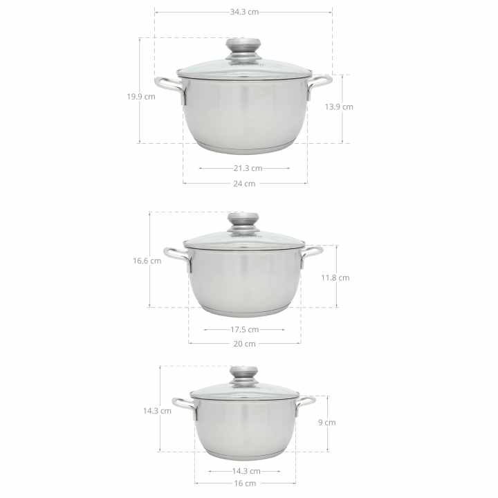 Bộ 3 nồi inox 3 đáy nắp kính Fivestar FS06CG