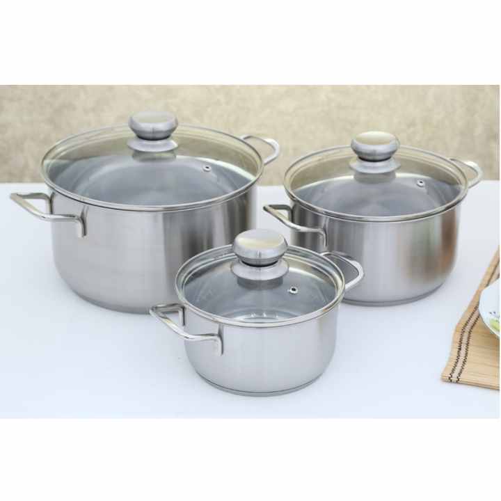 Bộ 3 nồi inox 3 đáy nắp kính Fivestar FS06CG