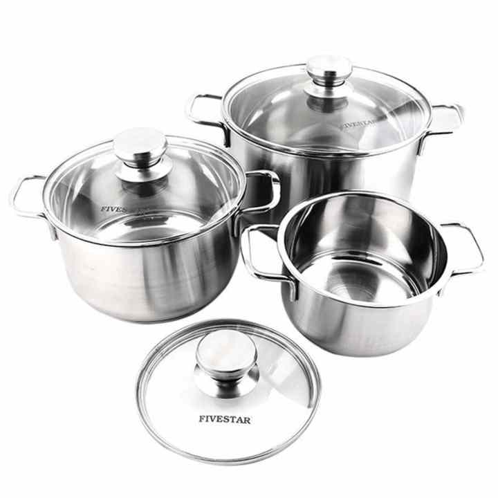 Bộ 3 nồi inox 3 đáy nắp kính Fivestar FS06CG