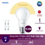 (Bộ 4) Bóng đèn Philips LEDBulb 10.5W 3000K đuôi E27 230V A60 - Ánh sáng vàng