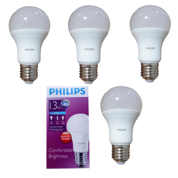 Bộ 4 Bóng đèn Philips Ledbulb 13W E27 6500K 230V A60 Ánh sáng( trắng) (Hãng phân phối chính hãng)