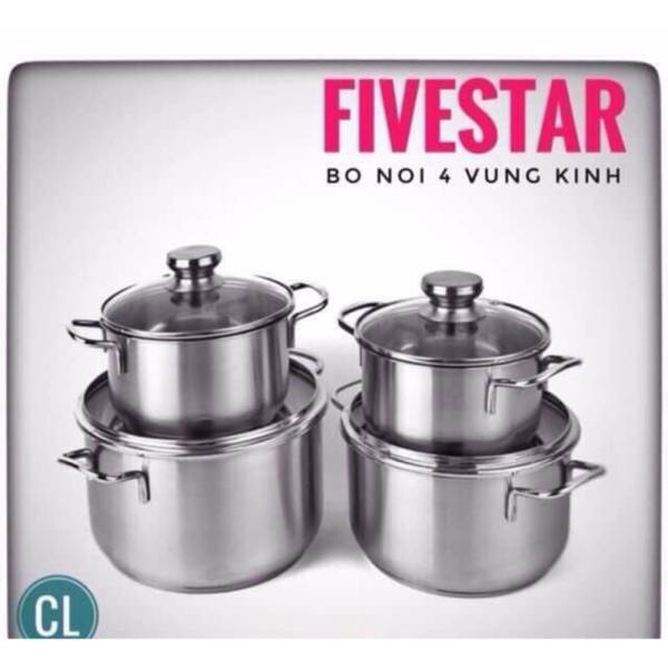 BỘ 4 NỒI FIVESTAR 3 ĐÁY NẮP KÍNH CAO CẤP DÙNG ĐƯỢC BẾP TỪ