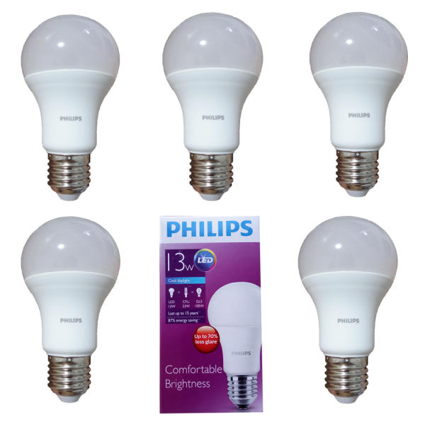 Bộ 5 Bóng đèn Philips Ledbulb 13W E27 6500K 230V A60 Ánh sáng( trắng) (Hãng phân phối chính hãng)