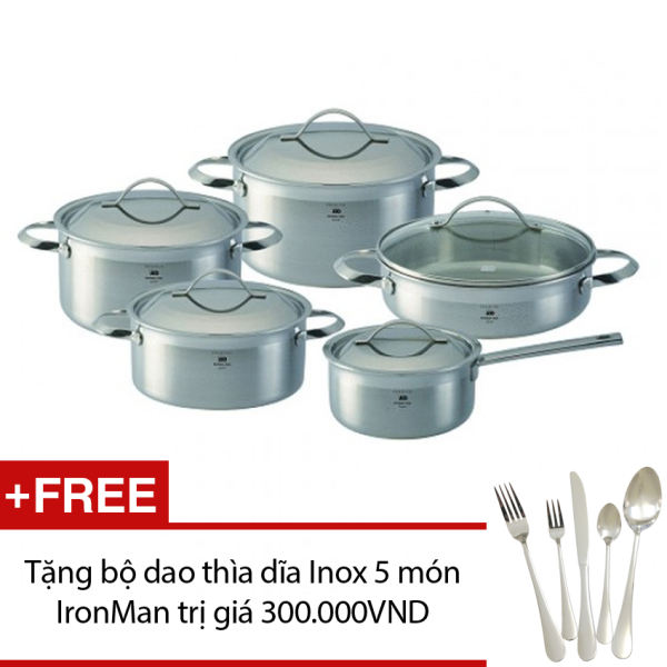 Bộ 5 nồi ELO Premium Zurich (Bạc) + Tặng bộ dao thìa dĩa Inox 5 món IronMan