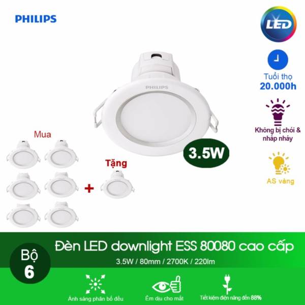 (Mua 6 tặng 1) Đèn Philips LED Downlight âm trần 80080 3.5W - Ánh sáng vàng