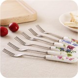 Bộ 6 Dĩa Xiên inox chuôi sứ cao cấp