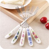 Bộ 6 Dĩa Xiên inox chuôi sứ cao cấp