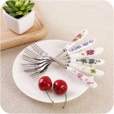 Bộ 6 Dĩa Xiên inox chuôi sứ cao cấp