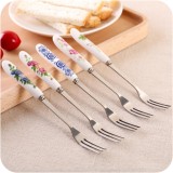 Bộ 6 Dĩa Xiên inox chuôi sứ cao cấp