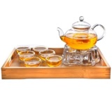Bộ ấm chén pha trà thủy tinh chịu nhiệt đế trái tim và khay trà