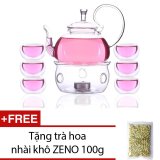 Bộ ấm chén pha trà thuỷ tinh zenhome set01 + tặng trà hoa nhài khô zeno 100g
