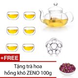 Bộ ấm chén pha trà thủy tinh Zeno SET30 + Tặng trà hoa hồng khô
