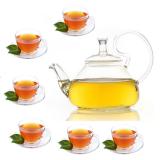 Bộ ấm chén pha trà thủy tinh Zeno Set05 (Trắng)