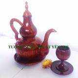 Bộ ấm chén trà gỗ Giáng Hương cao cấp có dĩa (1 ấm+ 6 chén)