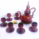 Bộ ấm chén trà gỗ Giáng Hương cao cấp có dĩa (1 ấm+ 6 chén)