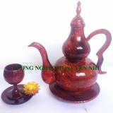 Bộ ấm chén trà gỗ Giáng Hương cao cấp có dĩa (1 ấm+ 6 chén)