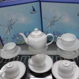 Bộ ấm chén uống trà Việt Nam viền vàng ( trắng)