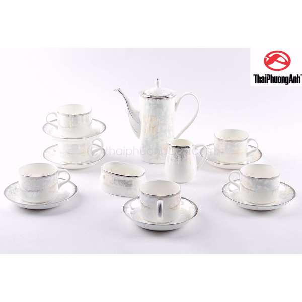 Bộ ấm trà/ cafe 15 món Sứ Xương Royal Houseware 15784H (Trắng và Hoa văn)