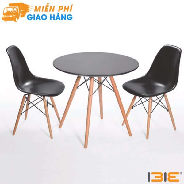 Bộ bàn tròn Eiffel 60 cm 2 ghế Eames (Đen)